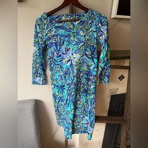 Lilly Pulitzer Hollee Cotton Dress in Bright Navy Alotta Colada, XS